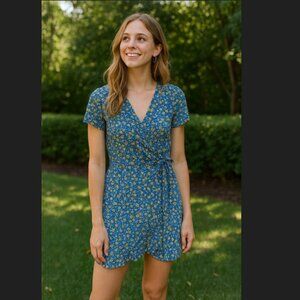 Sienna Sky Faux Wrap Blue Floral Dress